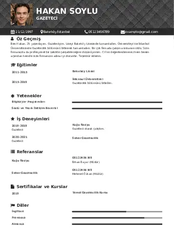 Gazeteci CV Örnekleri cv indir